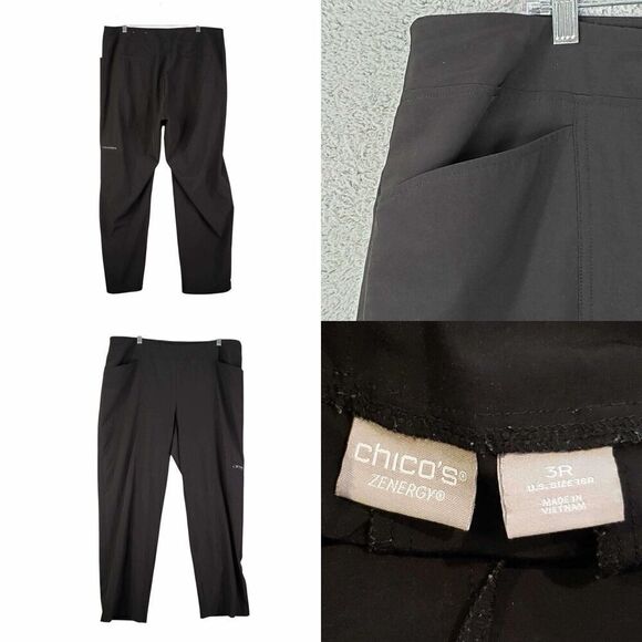 Chicos Zenergy Cargo Pants Crop Women's Size 3R US 16R Black Stretch High Rise - Picture 1 of 8